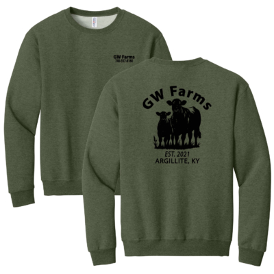 GW Farms – Cotton Crewneck Pullover – Military Green Heather – Black Print product image