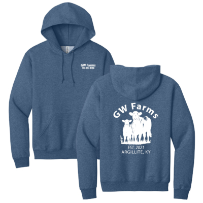 GW Farms – Cotton Hooded Sweatshirt – Vintage Heather Blue – White Print product image