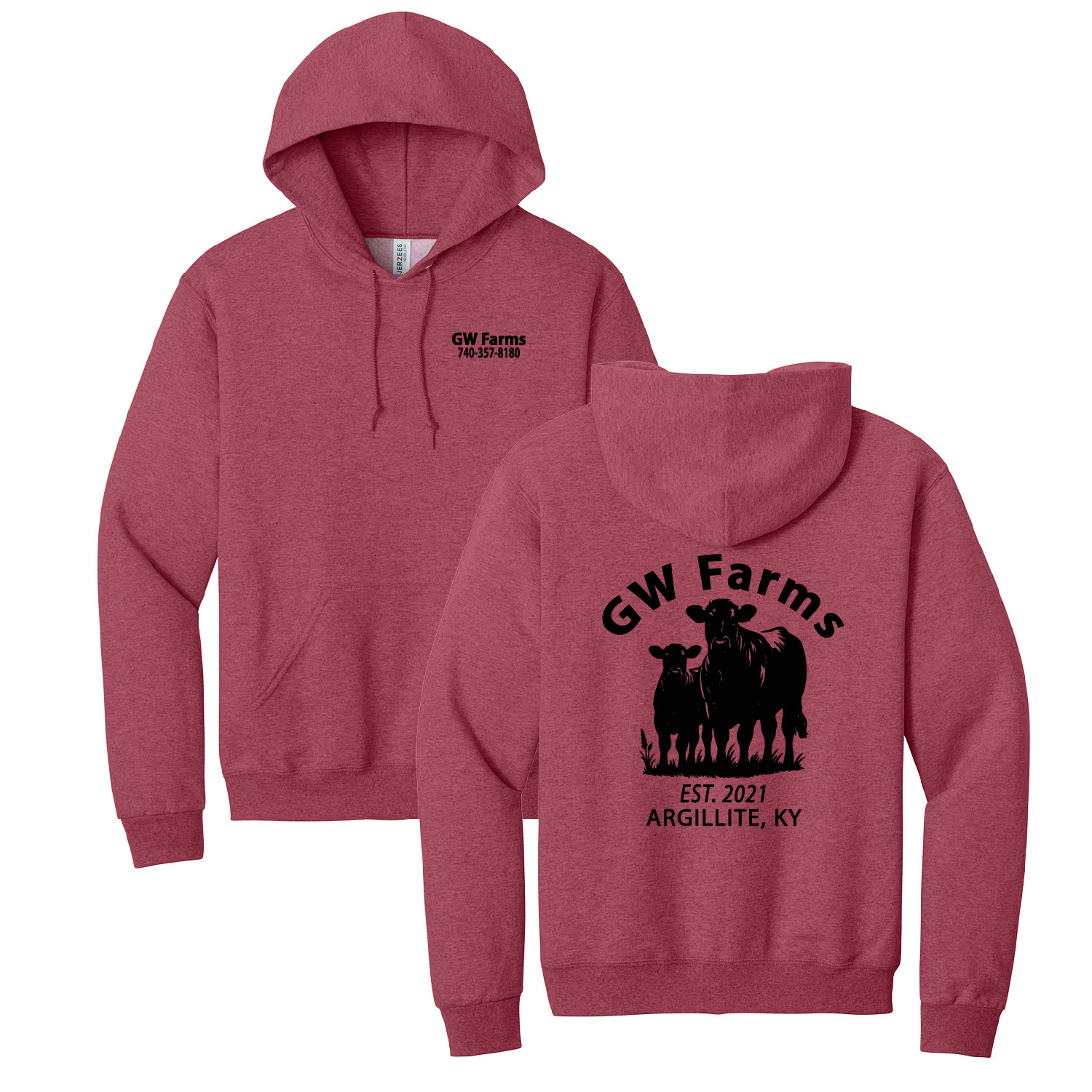 GW Farms – Cotton Hooded Sweatshirt – Vintage Heather Red – Black Print product image