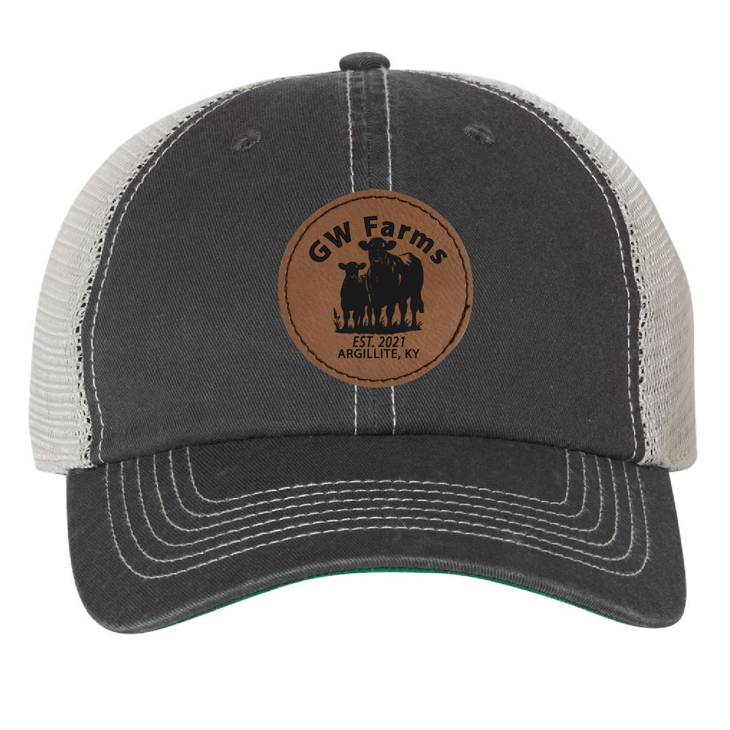 GW Farms – Unstructured snapback garment washed Trawler Cap – LASER ENGRAVED PATCH – Charcoal/Stone product image