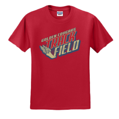 Golden Cougars Track - Cotton Short Sleeve Shirt - True Red