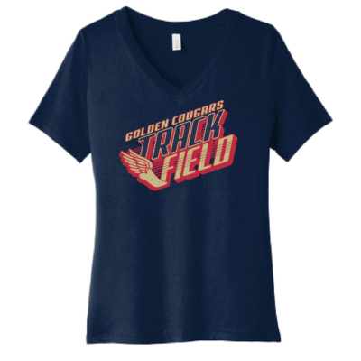 Golden Cougars Track – Ladies Short Sleeve V-neck Shirt – Navy product image
