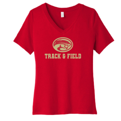 Golden Cougars Track - Ladies Short Sleeve V-neck Shirt - Red