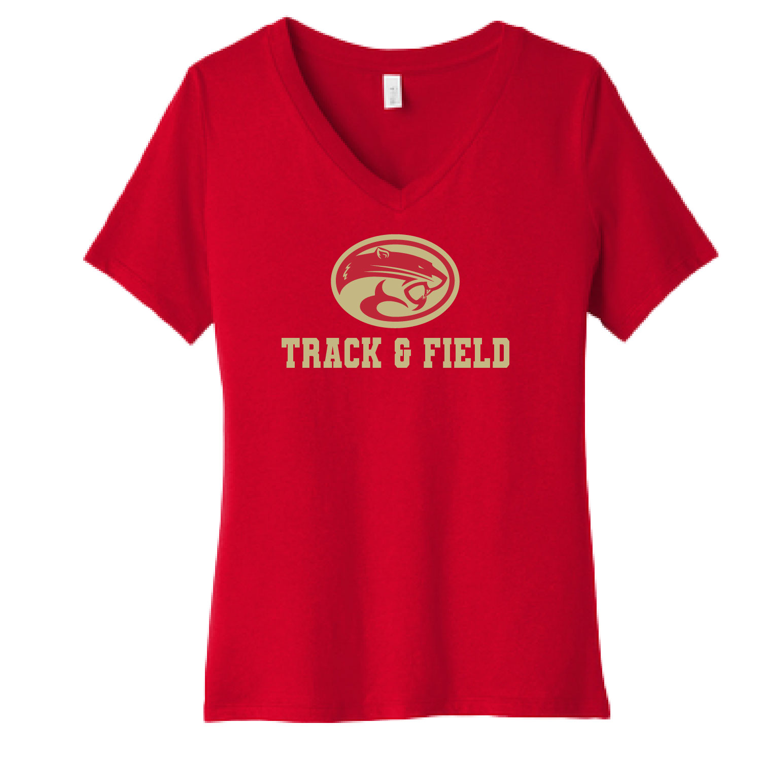 Golden Cougars Track – Ladies Short Sleeve V-neck Shirt – Red product image