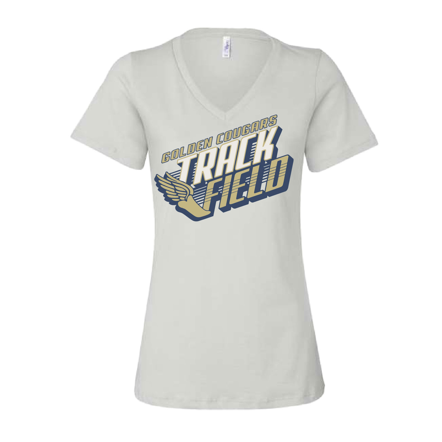 Golden Cougars Track – Ladies Short Sleeve V-neck Shirt – White product image