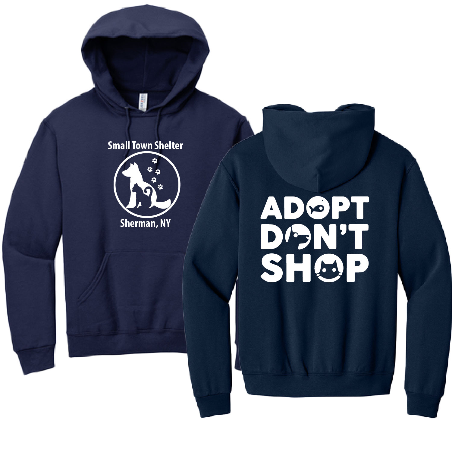 Small Town Shelter – Cotton Hooded Sweatshirt – Navy product image