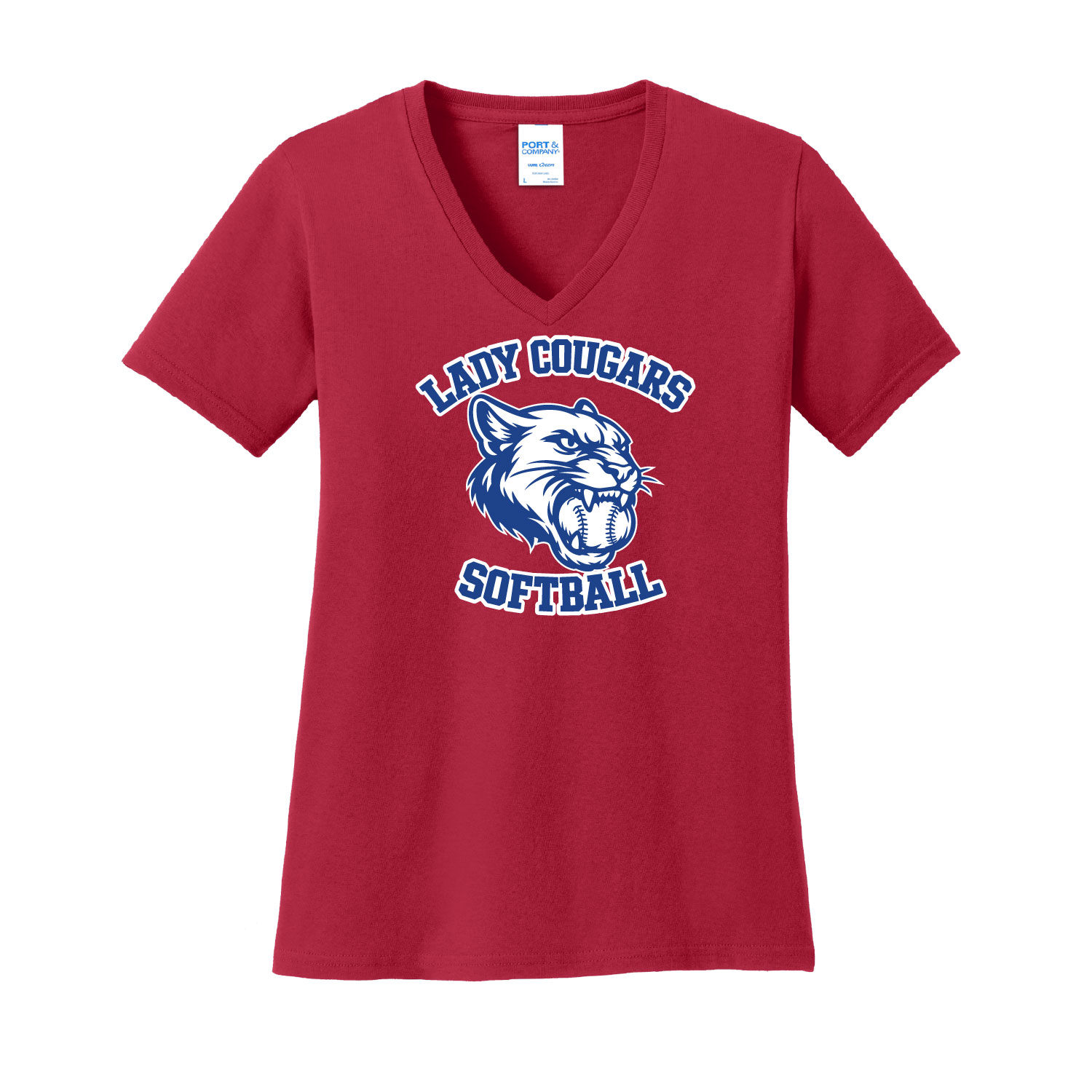 Cassadaga Valley Lady Cougar Softball – Ladies V-neck – Red product image