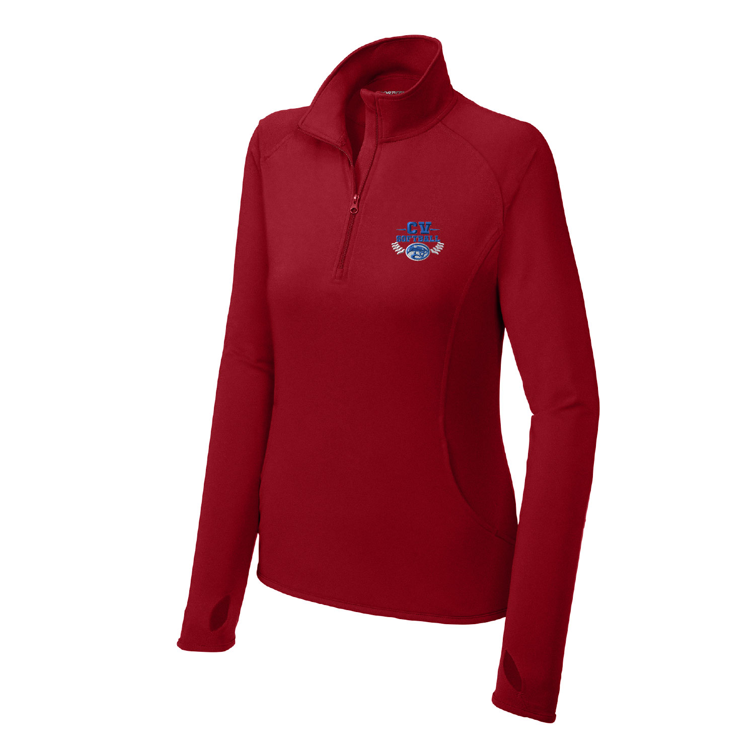 Cassadaga Valley Lady Cougar Softball – Ladies Quarter zip – Red – EMBROIDERED product image