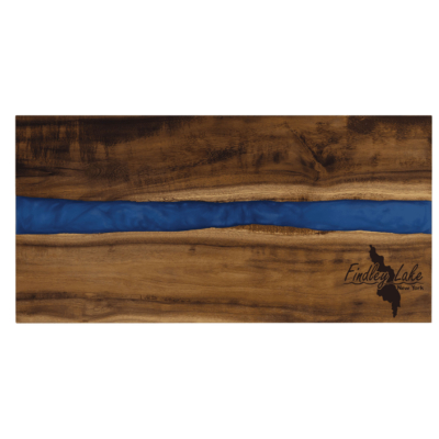 Findley Lake Merch Store – Acacia W/Blue Pearl Resin Serving Board – ENGRAVED product image