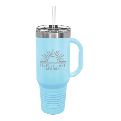 Findley Lake Merch Store – Polar Camel 40 oz. Light Blue Travel Mug with Snap Lid & Straw – ENGRAVED product image