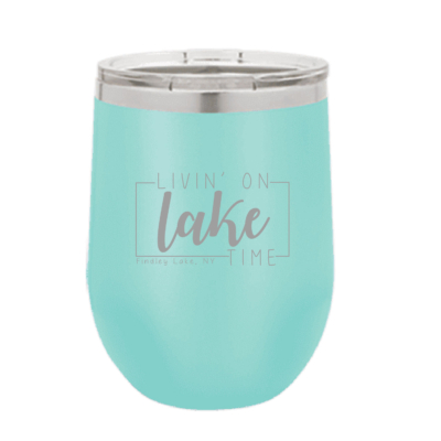 Findley Lake Merch Store – Polar Camel 12 oz. Teal Stemless Wine Tumbler with Standard Lid – ENGRAVED product image