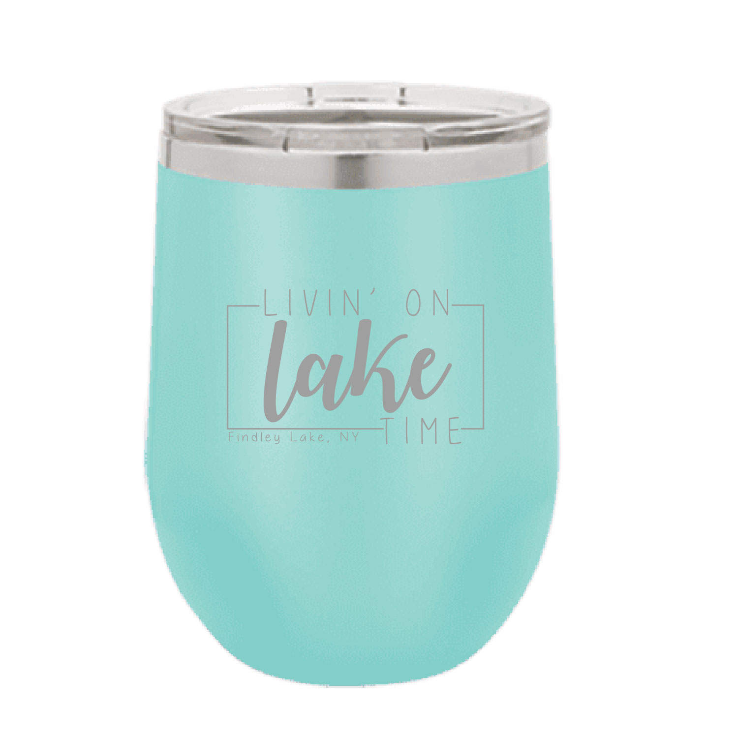 Findley Lake Merch Store – Polar Camel 12 oz. Teal Stemless Wine Tumbler with Standard Lid – ENGRAVED product image