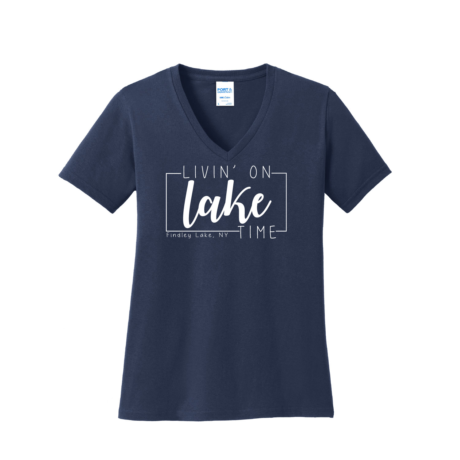 Findley Lake Merch Store - Ladies Cotton V-Neck - Navy - Image 2
