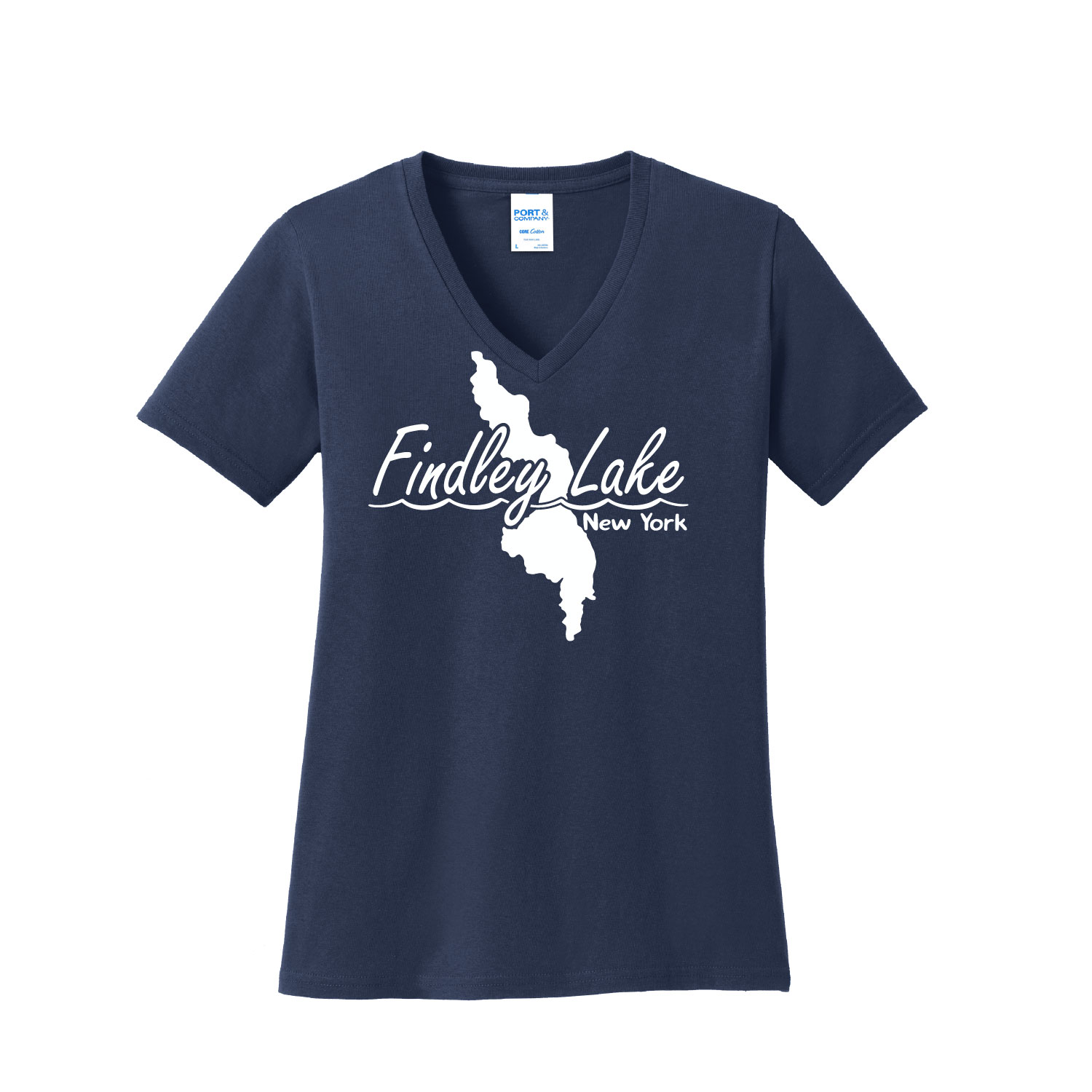 Findley Lake Merch Store - Ladies Cotton V-Neck - Navy - Image 3