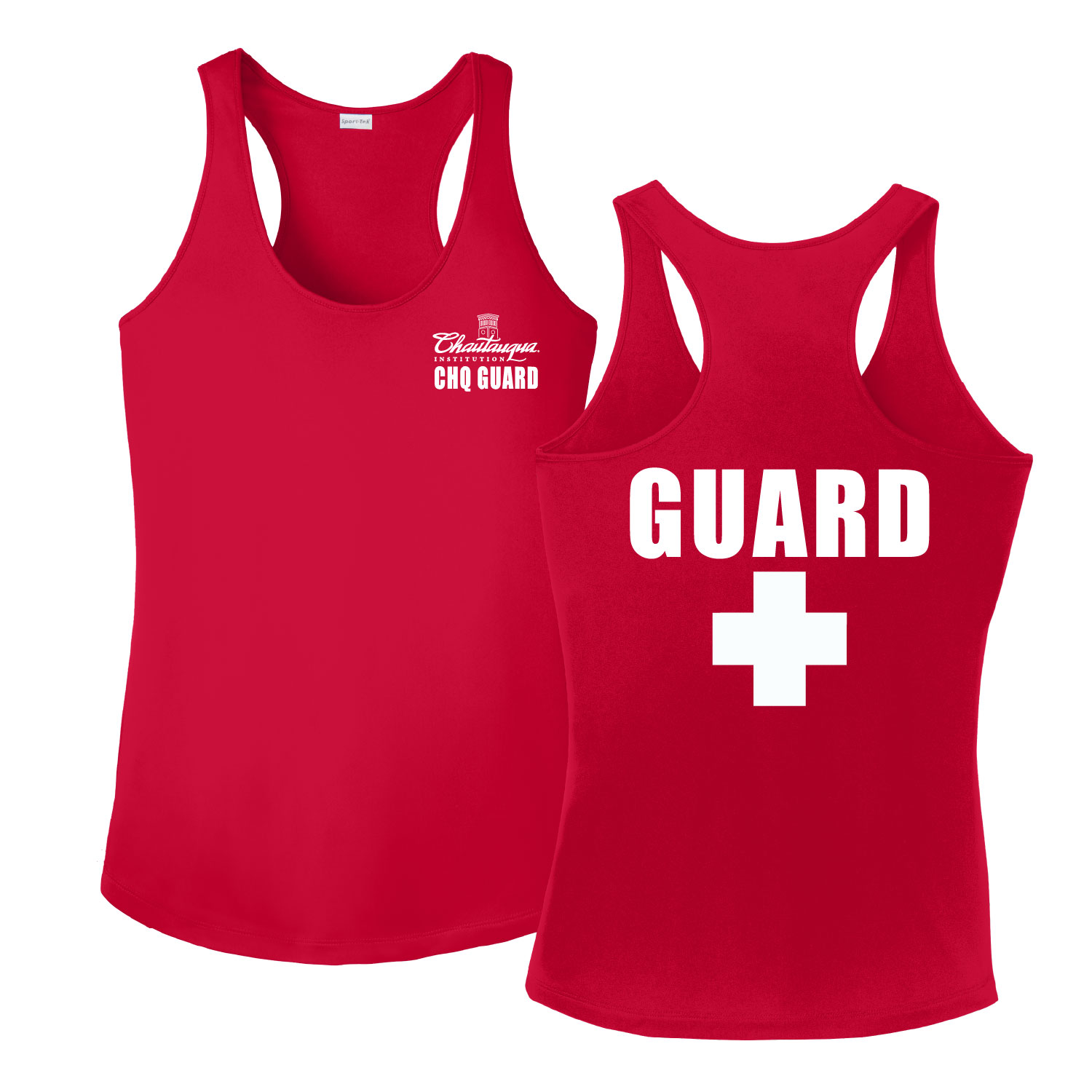 Chautauqua institution Lifeguard - Ladies Poly Red Tank - Image 2
