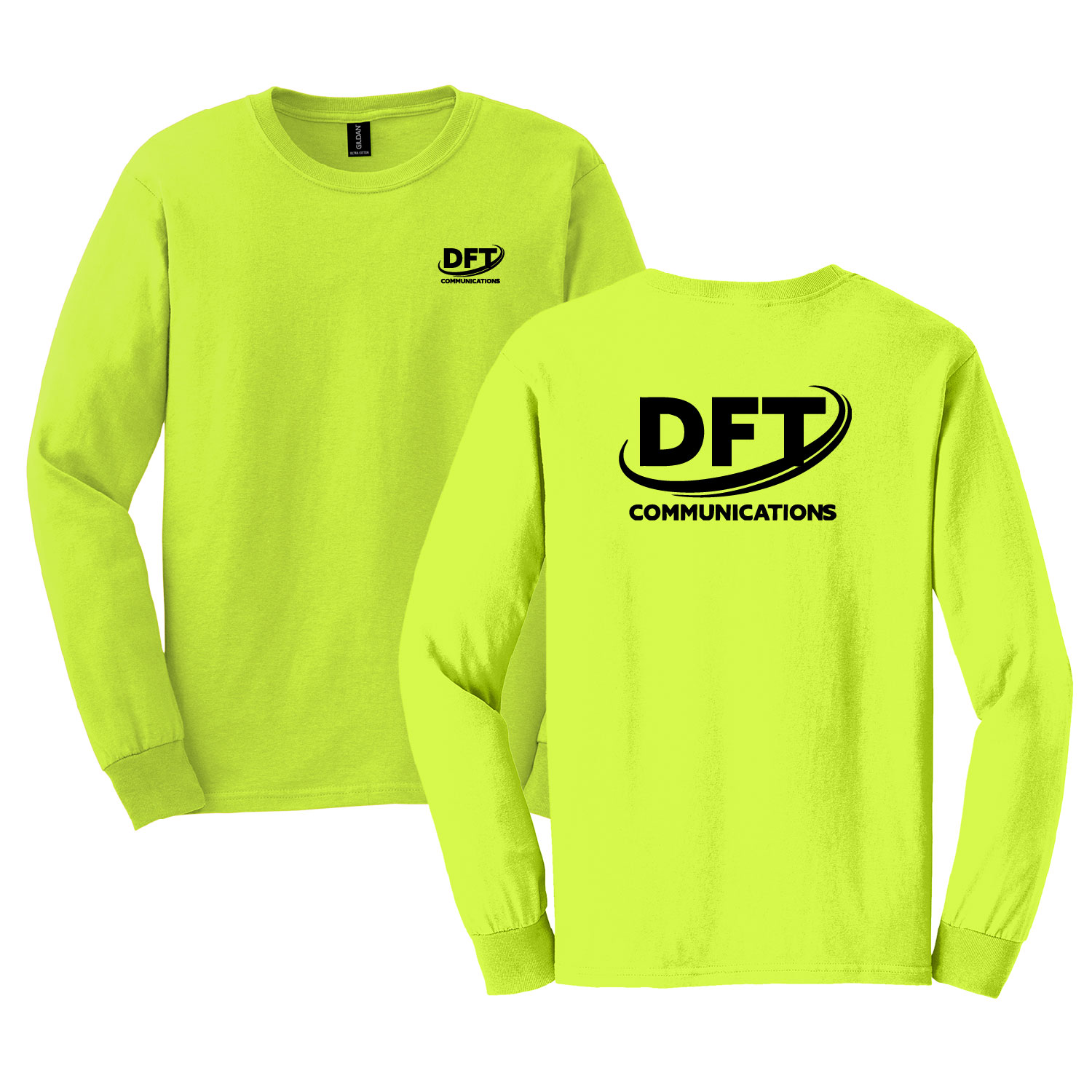 DFT Communications – Gildan Long Sleeve Cotton Shirt – PRINTED –  Safety Green product image