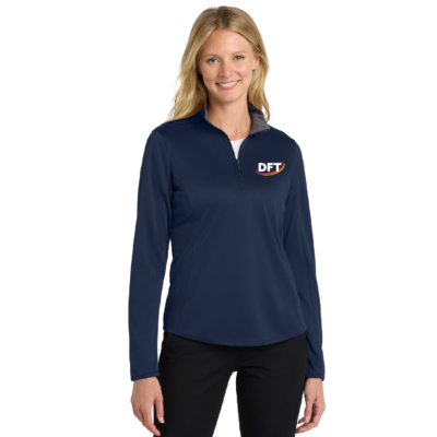 DFT Communications – Ladies Silk Touch Performance Quarter Zip – EMBROIDERED – Navy/Steel Gray product image