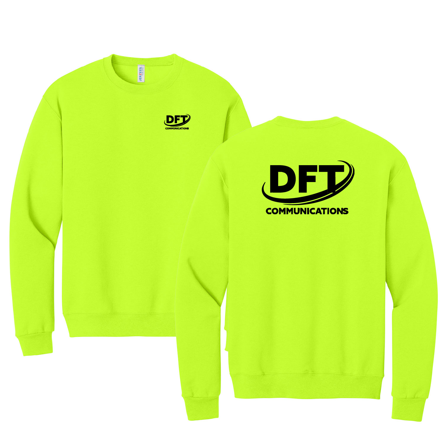 DFT Communications – Jerzee Cotton Crew Sweatshirt – PRINTED – Safety Green product image