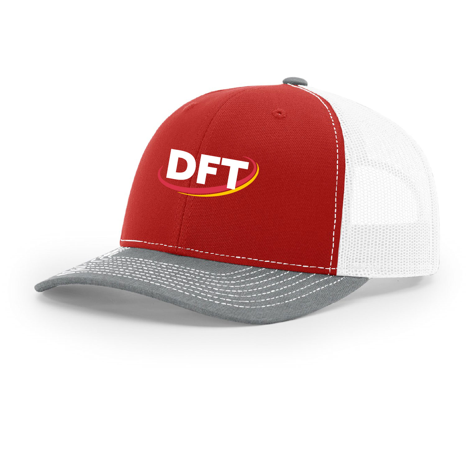 DFT Communications – Richardson Mesh Back Trucker Cap – Red/White/Heather Gray – EMBROIDERED product image