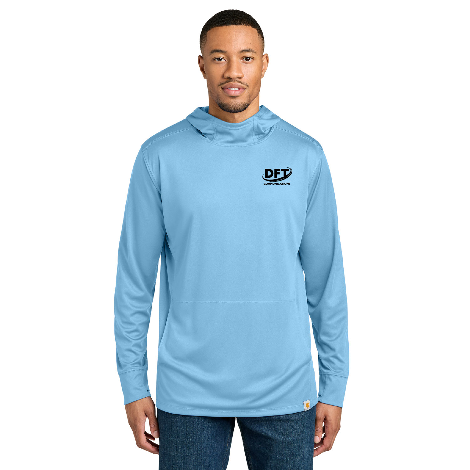 DFT Communications – Carhartt Sun Defender Long Sleeve Hooded Shirt- PRINTED – Fresh Water Blue product image