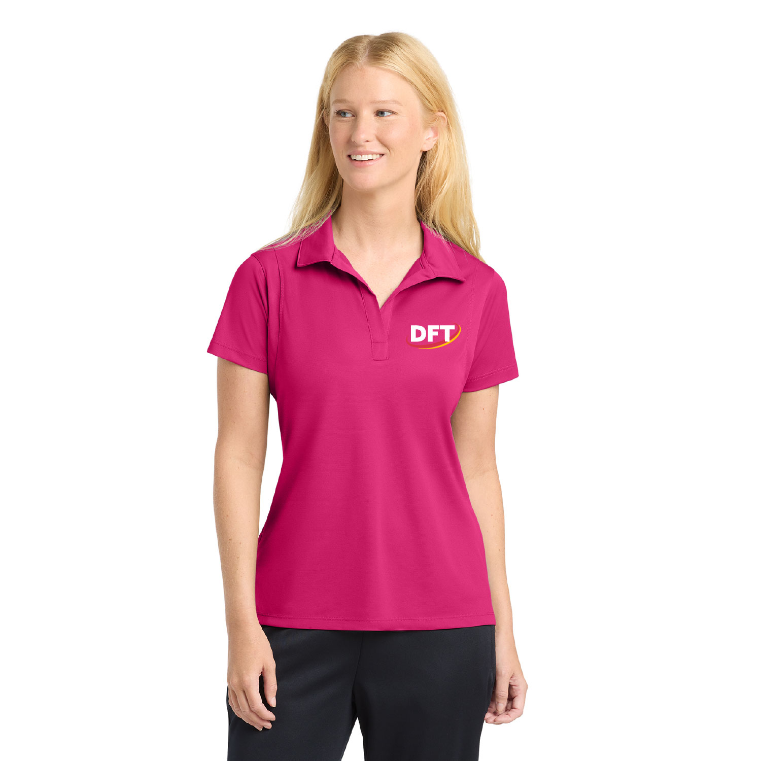 DFT Communications – Ladies SportTek Poly Polo – EMBROIDERED – Pink Raspberry product image