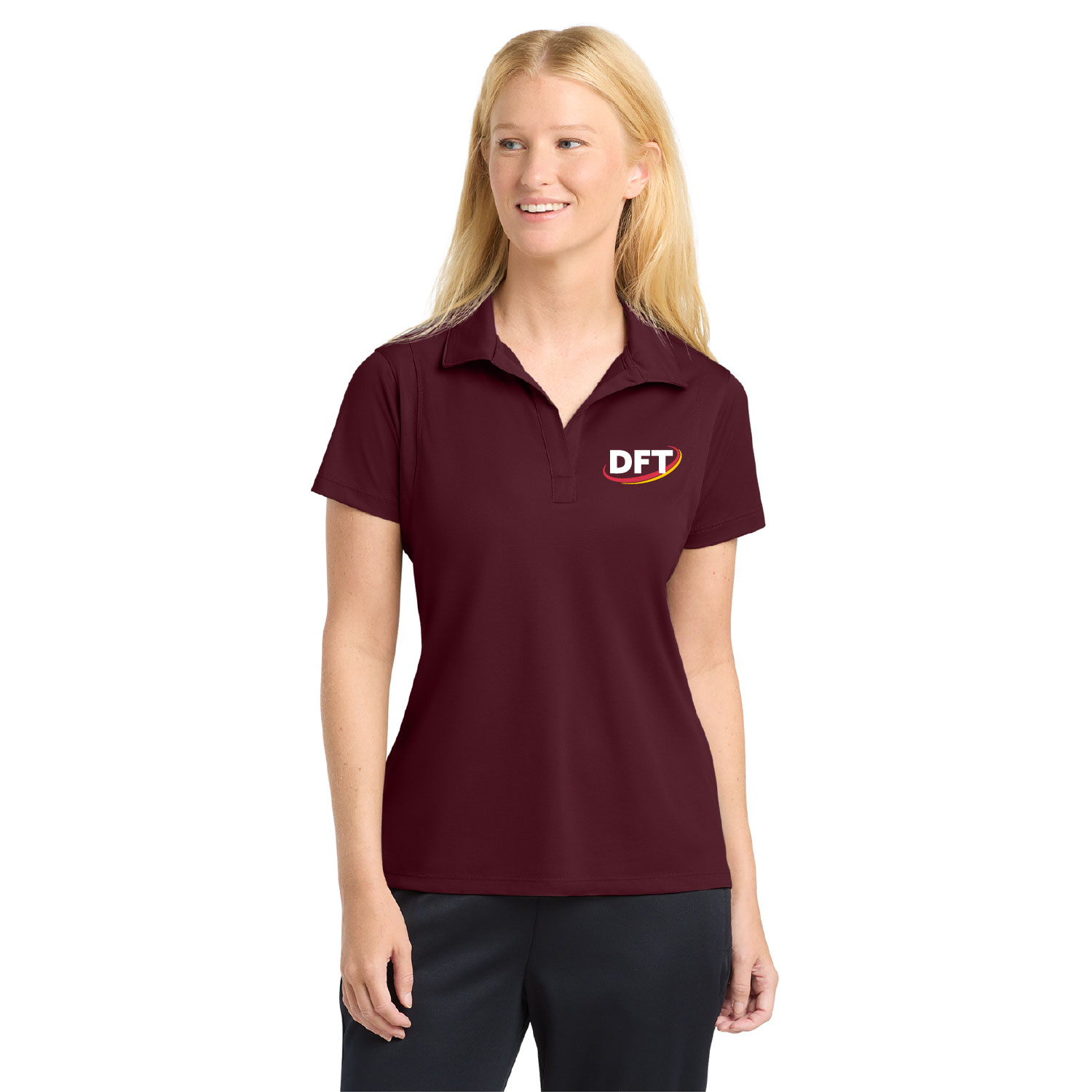 DFT Communications – Ladies SportTek Poly Polo – EMBROIDERED – Maroon product image