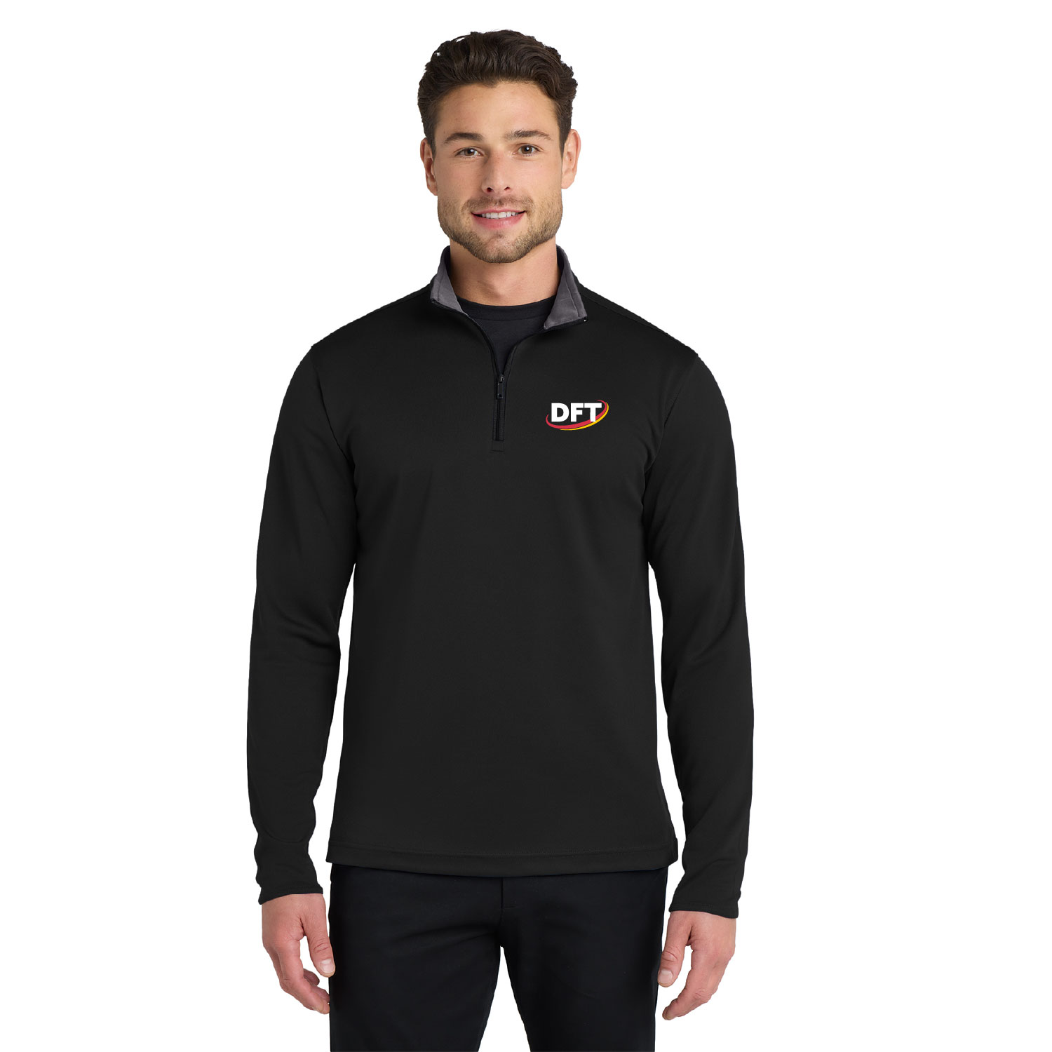 DFT Communications – Silk Touch Performance Quarter Zip – EMBROIDERED – Black/Steel Gray product image