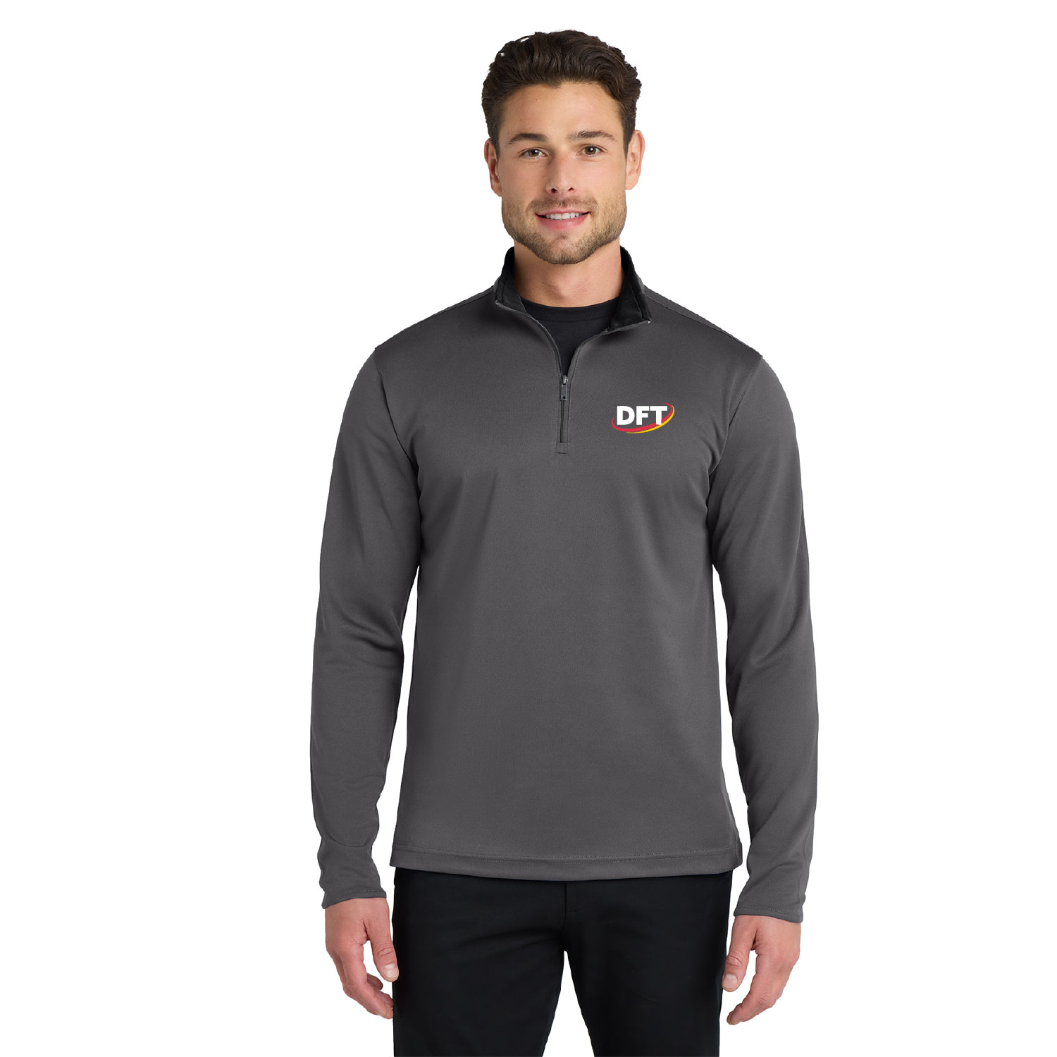 DFT Communications – Silk Touch Performance Quarter Zip – EMBROIDERED – Steel Gray/ Black product image
