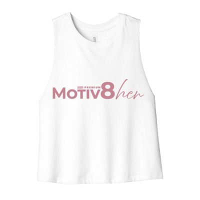E2M ___ Motiv8her __ Bella Racerback Crop Tank –White product image