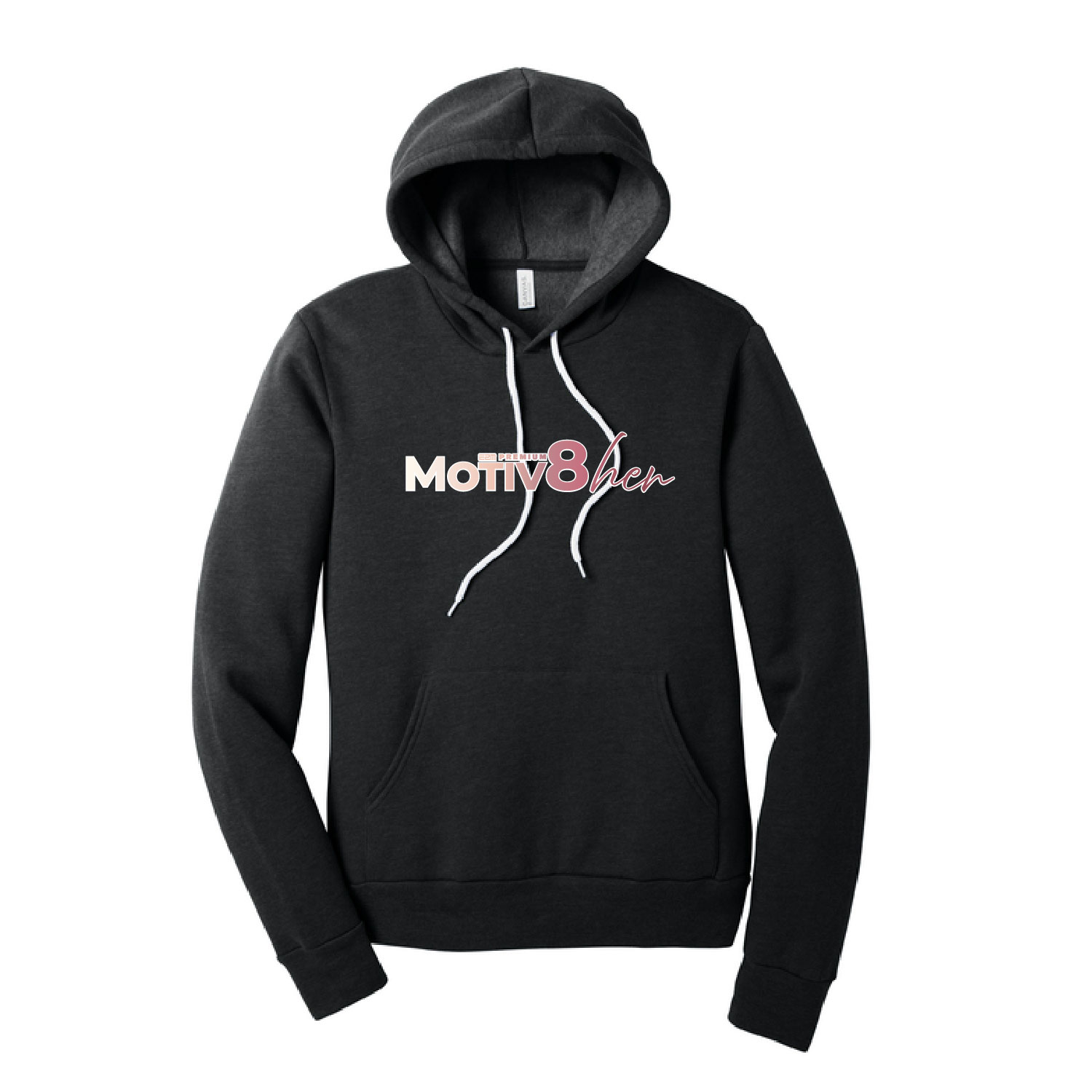 E2M ___ Motiv8her __ Bella Fleece Hooded Sweatshirt – Black Heather product image