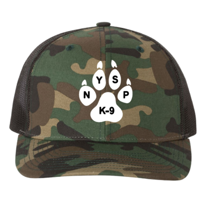 NYS Police K-9 Unit – Richardson Trucker Cap – EMBROIDERED – Army Camo/Black product image
