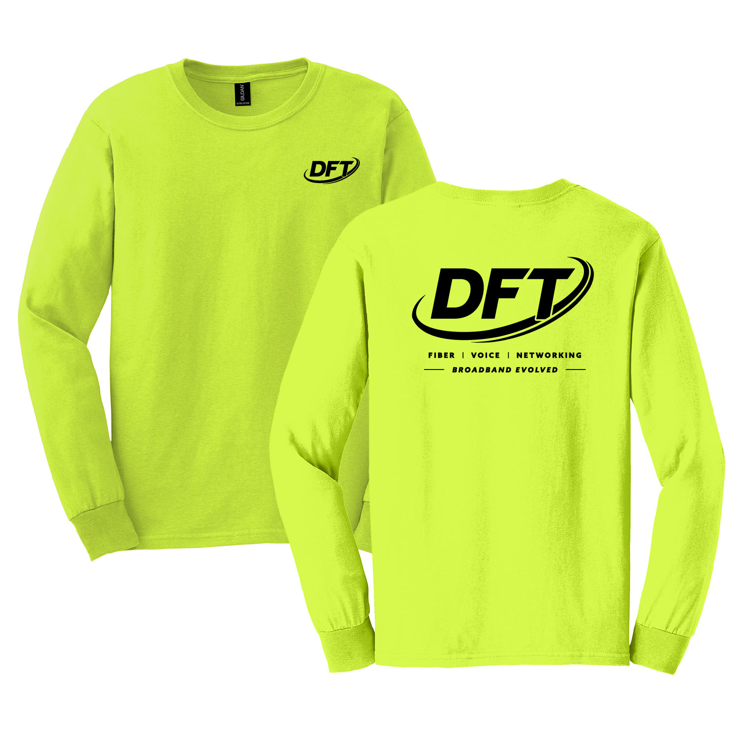 DFT Communications – Gildan Long Sleeve Cotton Shirt – PRINTED –  Safety Green product image
