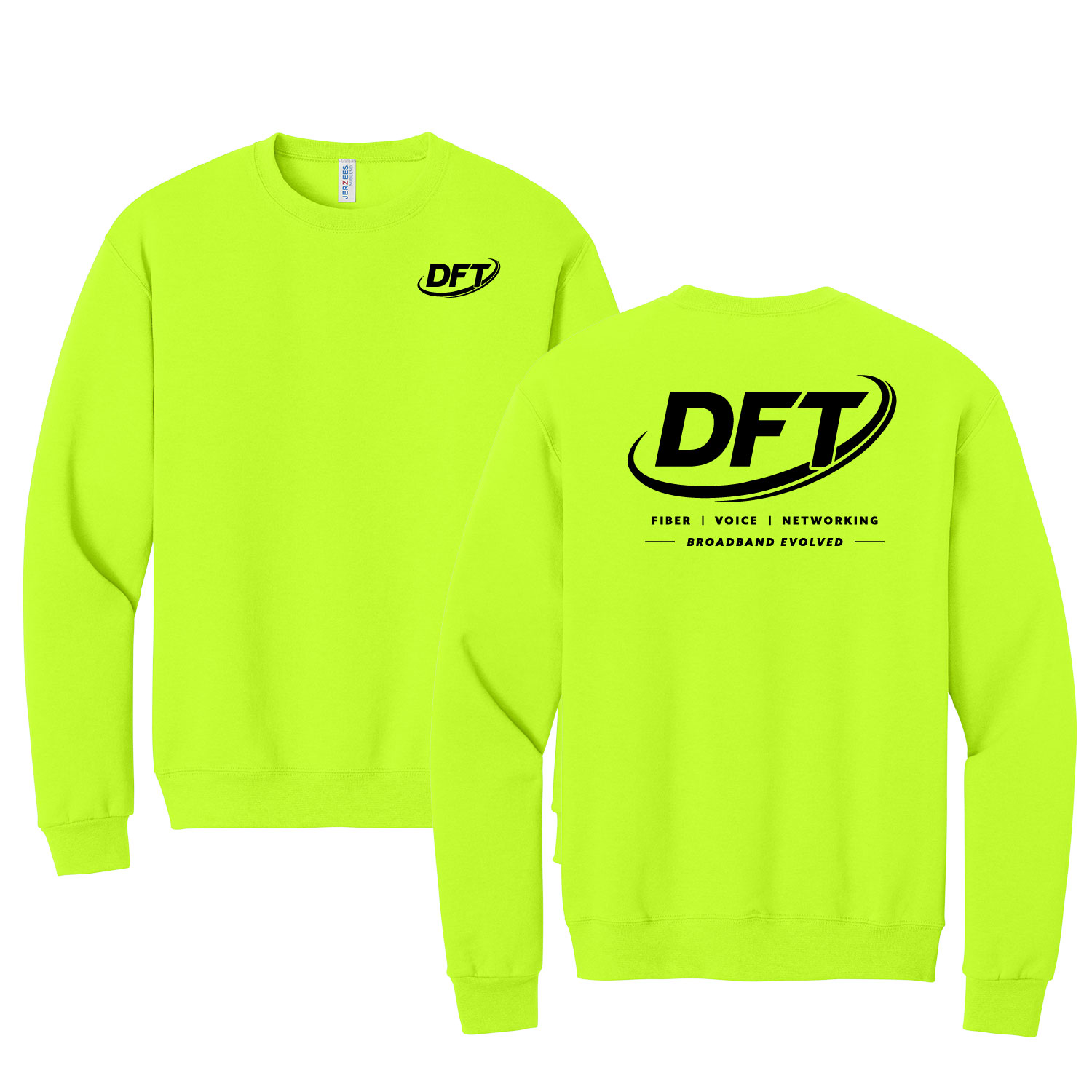 DFT Communications – Jerzee Cotton Crew Sweatshirt – PRINTED – Safety Green product image