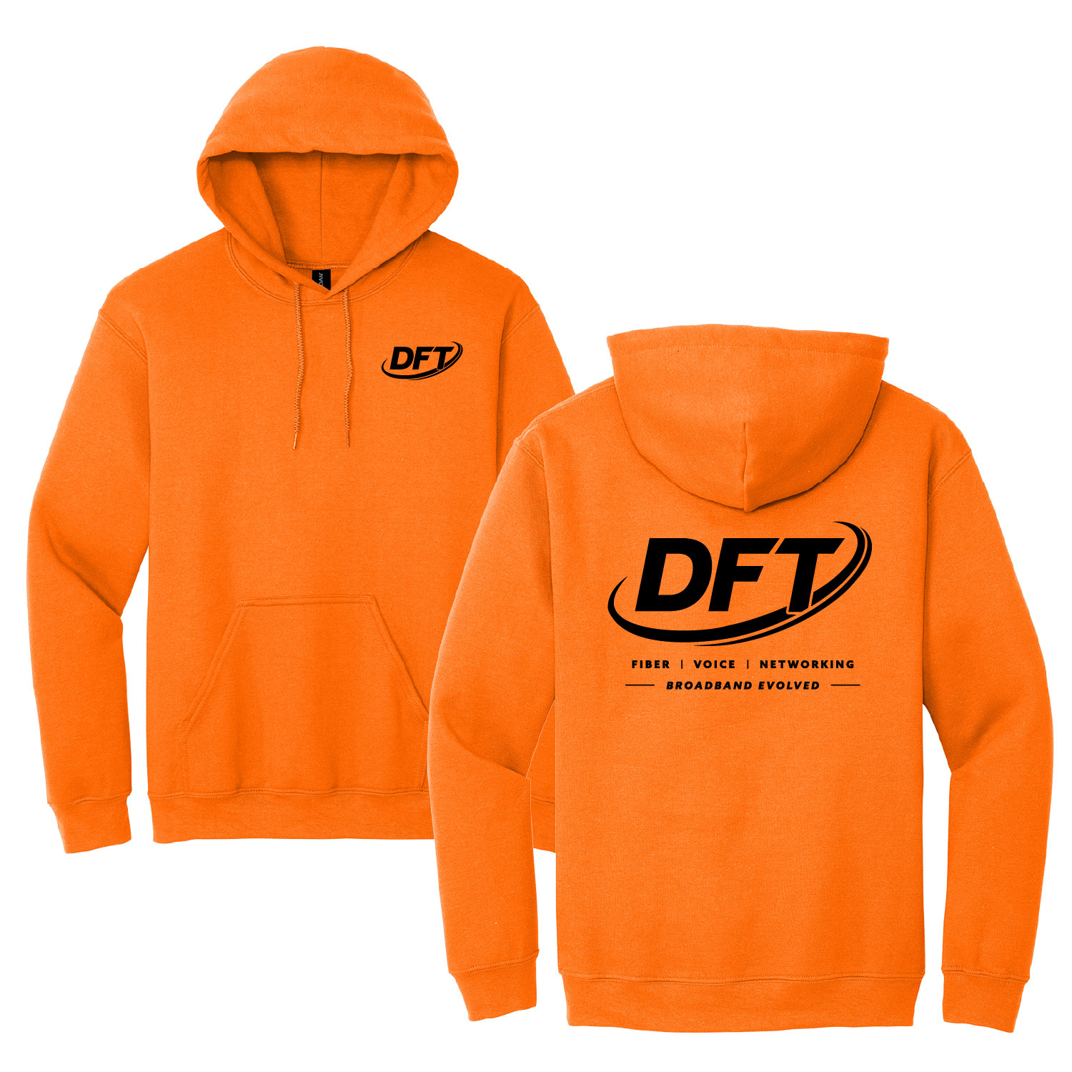 DFT Communications – Gildan Heavy Blend Hooded Sweatshirt- PRINTED – Safety Orange product image