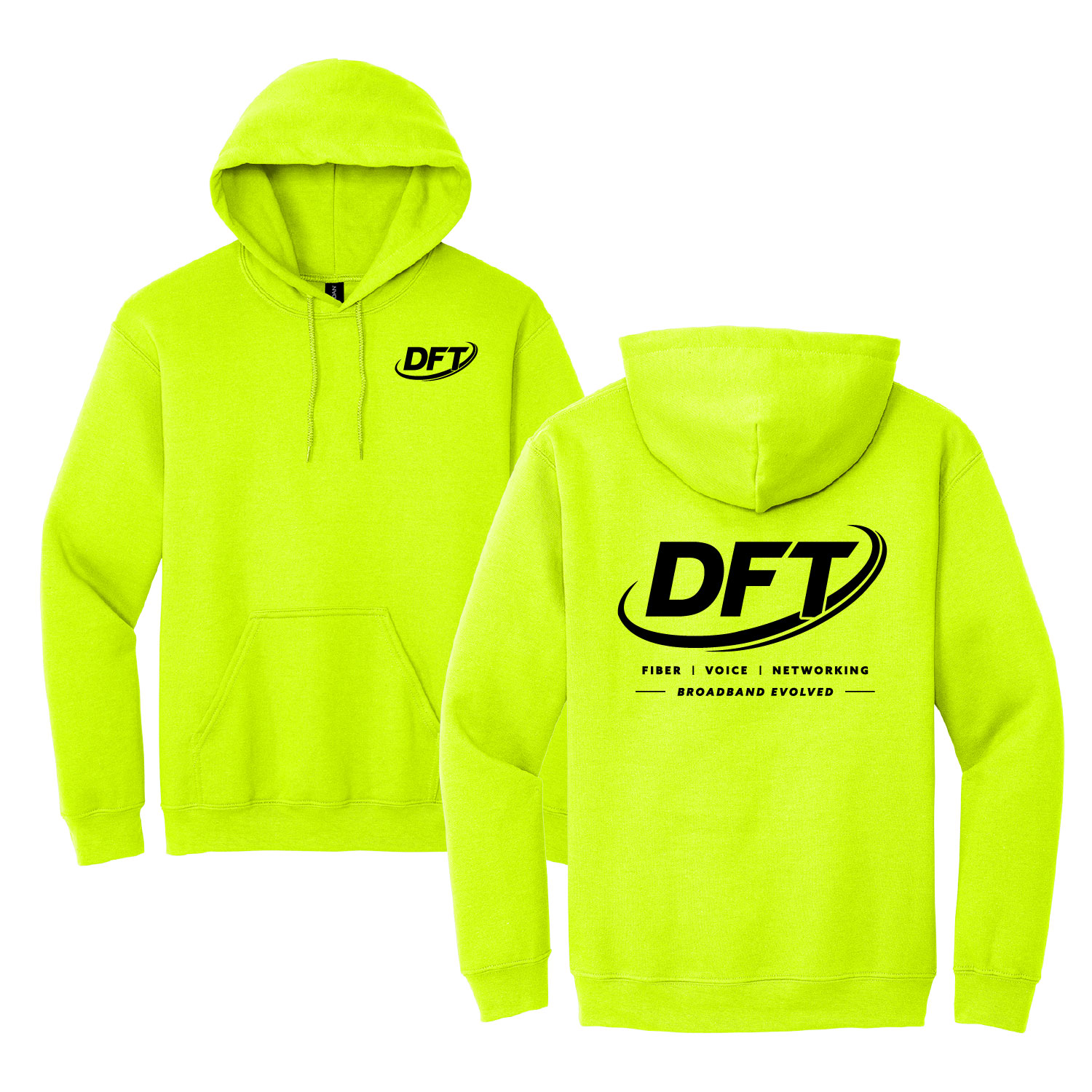 DFT Communications – Gildan Heavy Blend Hooded Sweatshirt- PRINTED – Safety Green product image