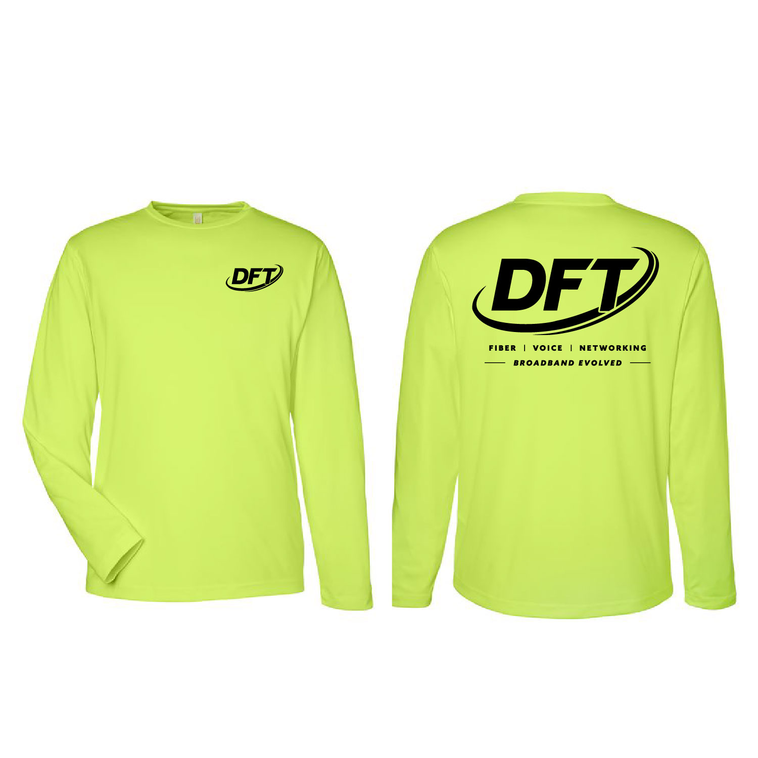 DFT Communications – Moisture Wicking – UPF 50+ Protection Long Sleeve Shirt – PRINTED – Safety Green product image