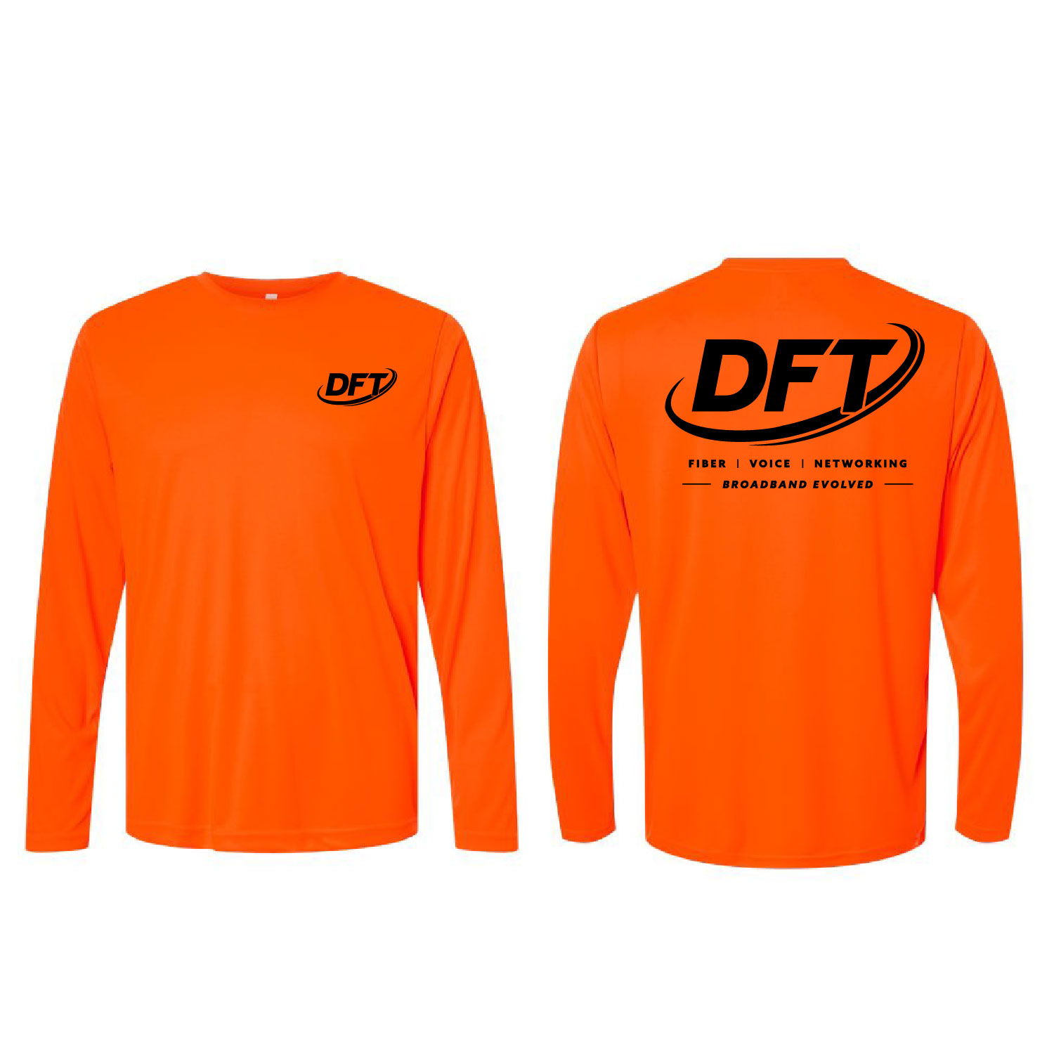 DFT Communications – Moisture Wicking – UPF 50+ Protection Long Sleeve Shirt – PRINTED – Safety Orange product image