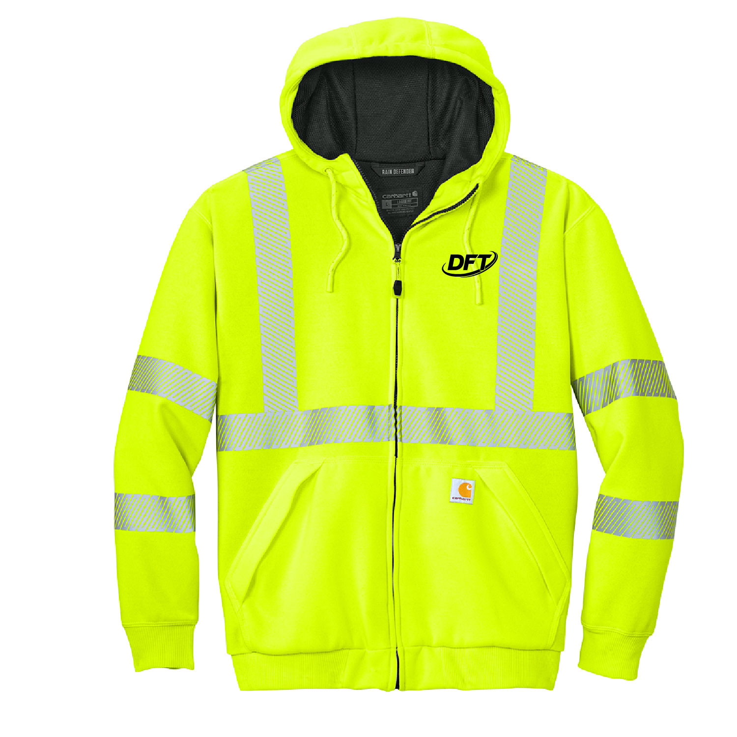 DFT Communications - Carhartt ANSI 107 Class 3 Lined Full Zip Sweatshirt - PRINTED - Brite Lime - Image 3