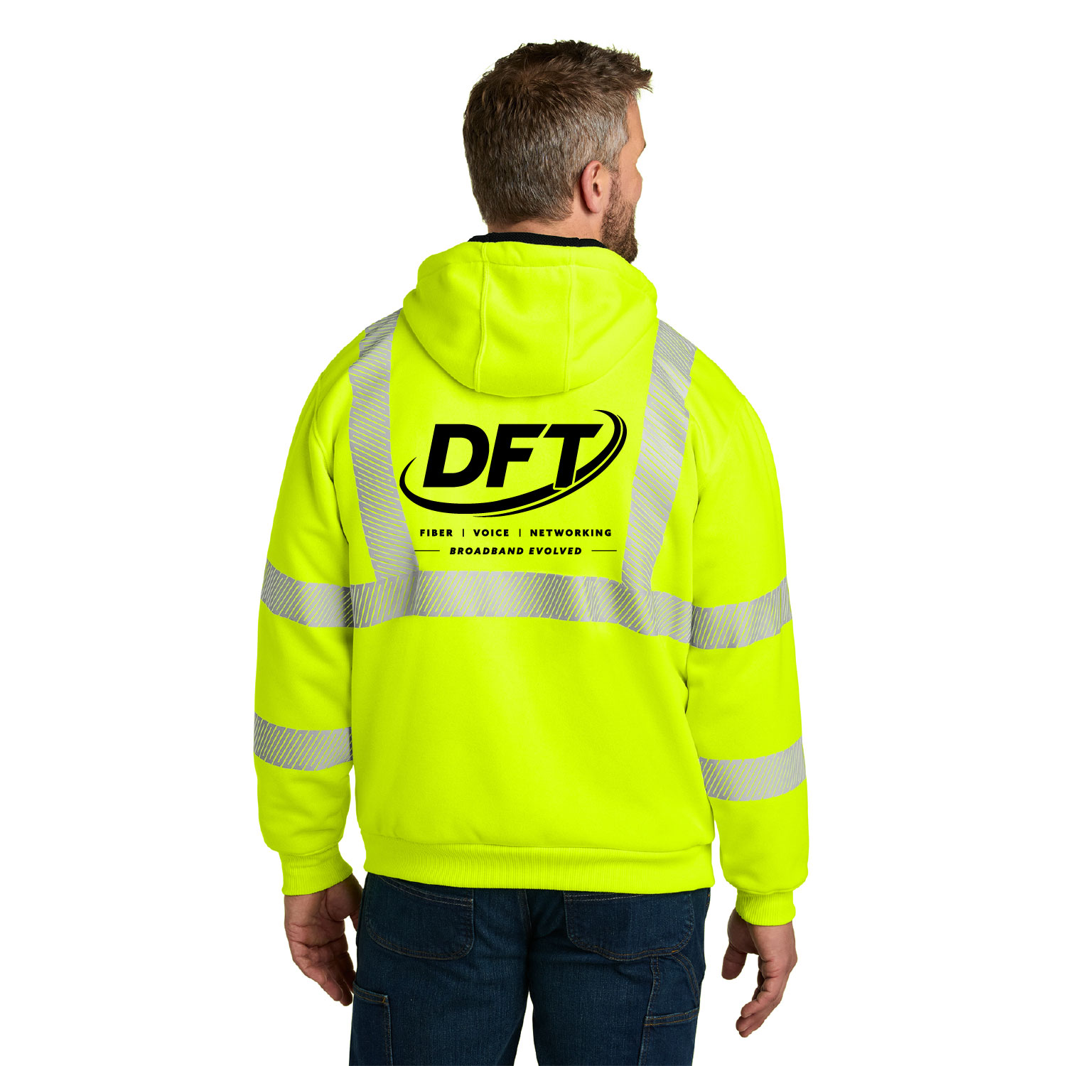DFT Communications - Carhartt ANSI 107 Class 3 Lined Full Zip Sweatshirt - PRINTED - Brite Lime - Image 2