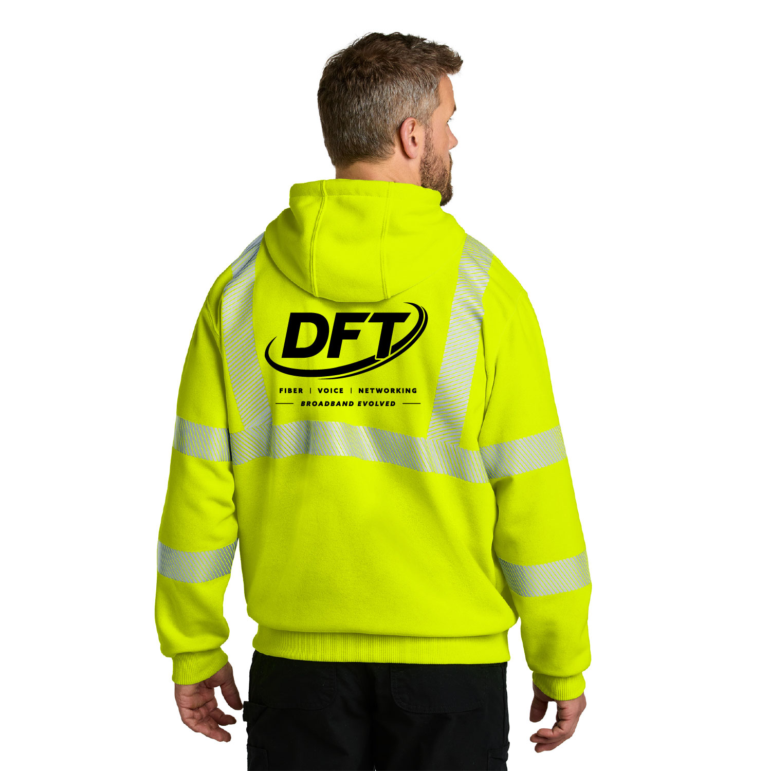 DFT Communications - Carhartt Reflective ANSI Class 3 Hooded Sweatshirt- PRINTED - Brite Lime - Image 2
