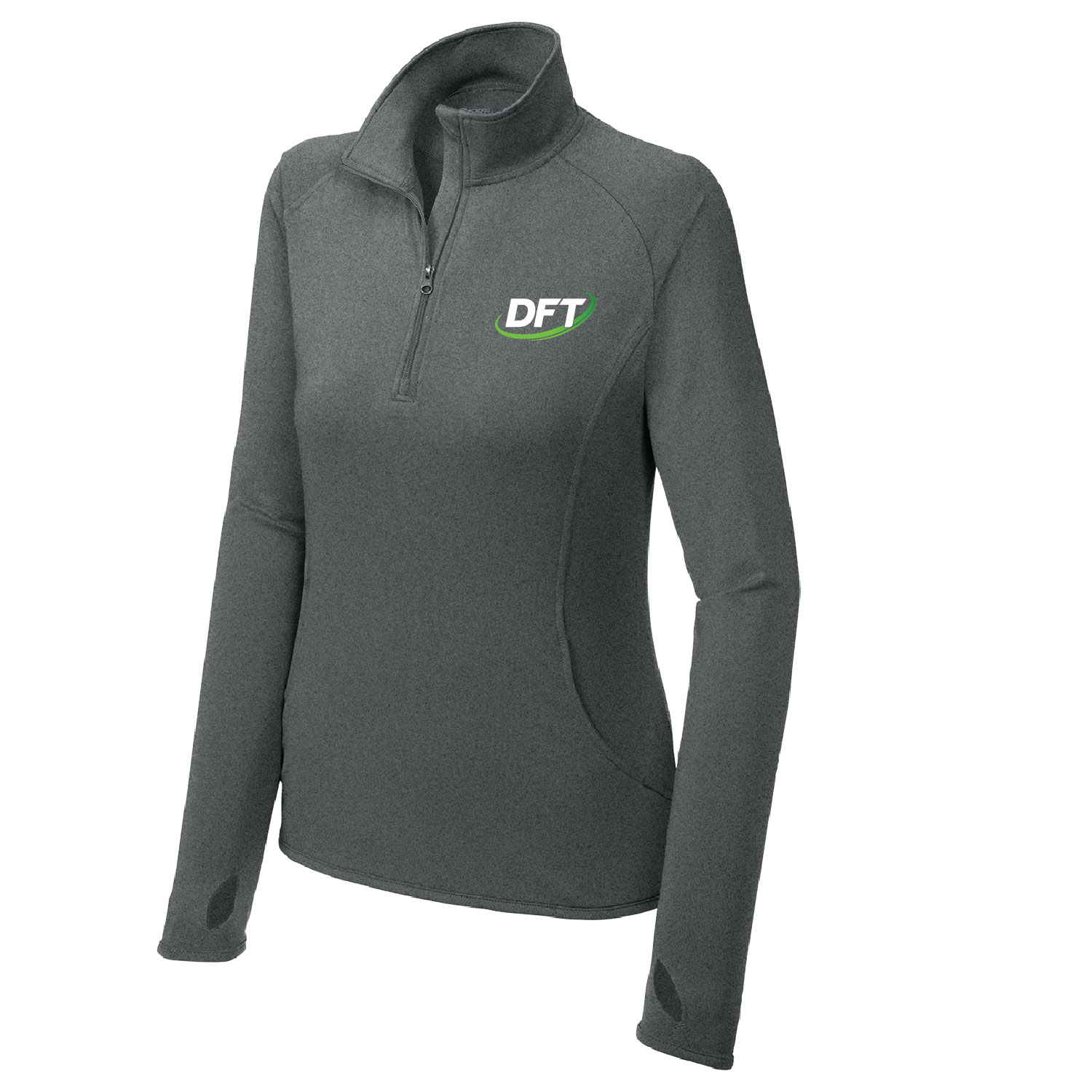 DFT Communications - Ladies Quarter Zip - EMBROIDERED - Charcoal Gray Heather - Image 2