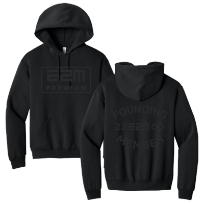 E2M Founding Members – Black on Black Cotton Hooded Sweatshirt – Founding Member Logo product image